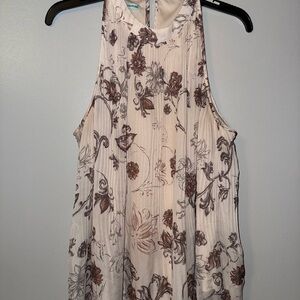 Maurices Floral Pleated Halter Tank Top - Cream and Brown